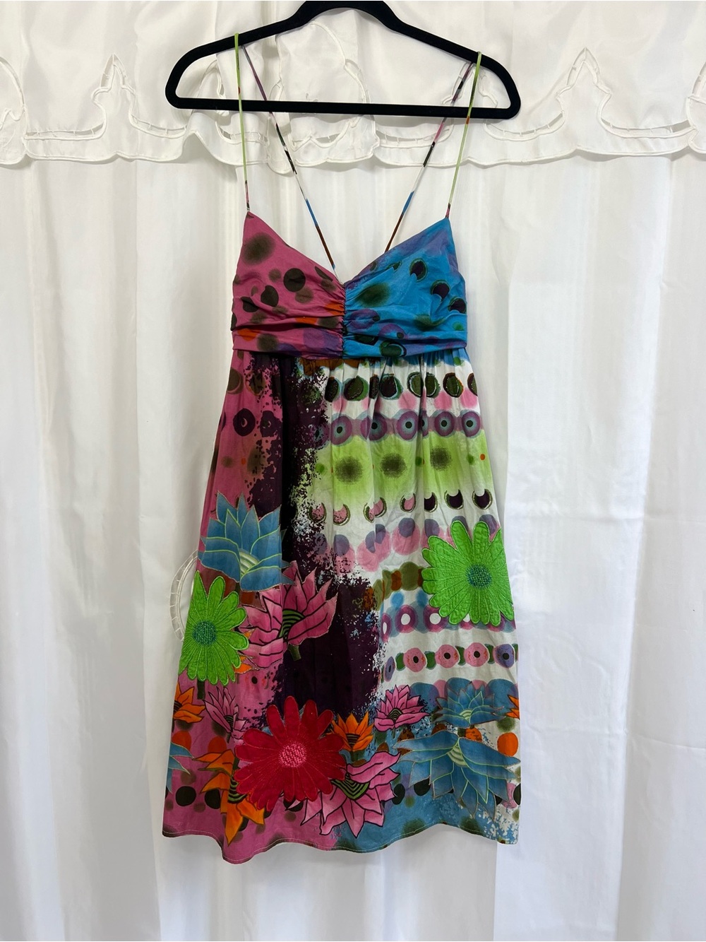 Desigual Y2K Floral Abstract Midi Dress Size 44 Strappy Boho Embroidered US L - Picture 6 of 12
